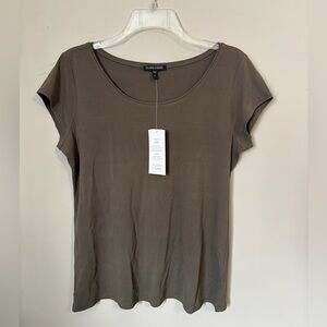 NWT Eileen Fisher Stretch Silk Jersey Rye Short Sleeve Top Size M